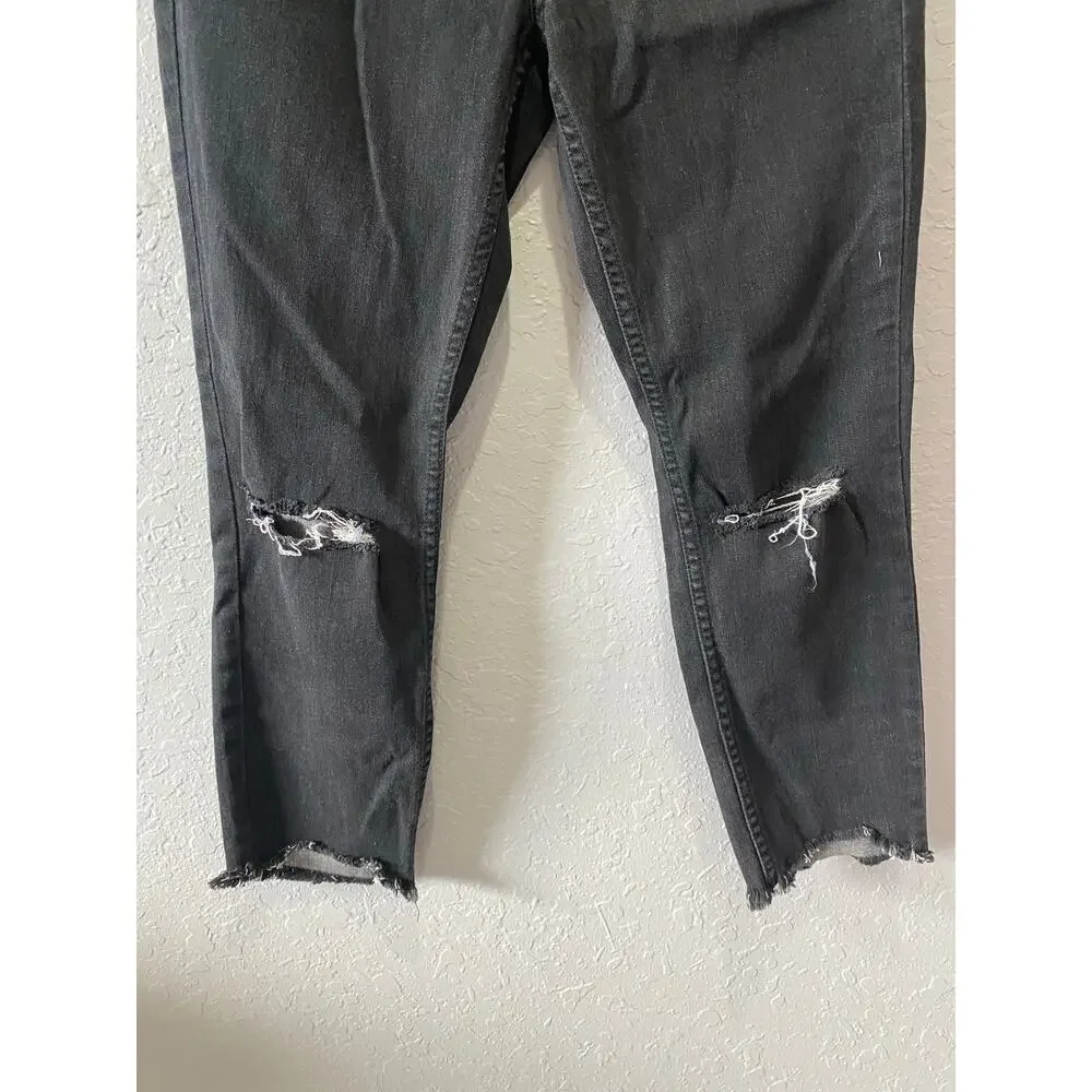 Free People Black Gray Cropped Distressed Jeans Size 29 Boho Classic